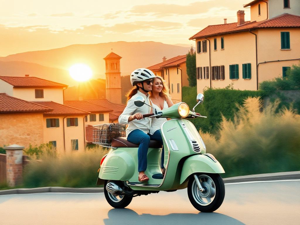 In Vespa al tramonto
